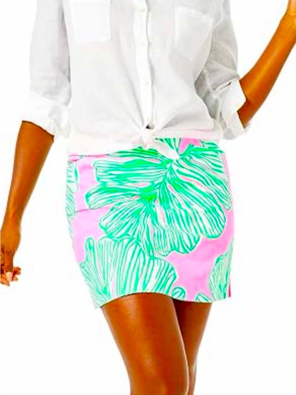 Lilly Pulitzer Pink Mini Skort with Green Floral Print